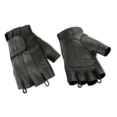 Imagem de Luvas de couro pretas sem dedos Hugger com palmas acolchoadas de gel – dirigir, andar de motocicleta, policial, ao ar livre, Preto, XX-Large