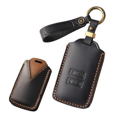 Imagem de HIBEYO Capa de chaveiro de couro adequada para Renault Kadjar Koleos Clio Scenic Megane Duster Sandero Captur Twingo Acessórios de carro Smart Remote Auto Key Case com protetor de chaveiro (preto)