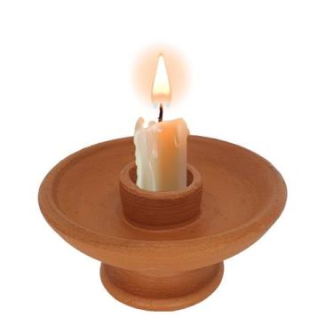 Imagem de Castiçal Porta Velas Suporte Para Vela De Barro Artesanal - Artesanato