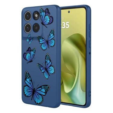 Imagem de HTXWXJC Capa de telefone para Moto G86, XT2527-2 à prova de choque flexível bumper TPU capas macias padrão borboleta capa de telefone para Motorola Moto G86 borboleta azul
