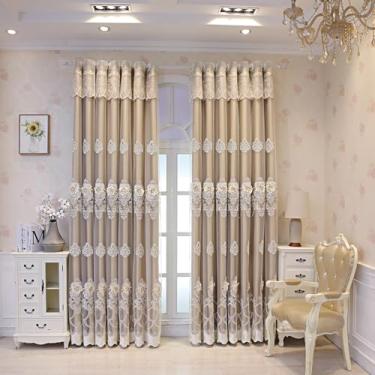 Imagem de JESSANS Cortinas europeias de luxo para quarto elegante com ilhós, duas portas de sala de estar, cortina de renda de camada dupla bordada com flores 2 painéis (café, W54INXL84IN 2 painéis)