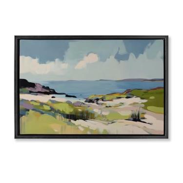 Imagem de Stupell Industries Arte de parede em tela flutuante emoldurada preta brisa verde costeira por Elara Yasna, 43 x 63 cm