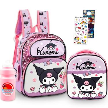 Imagem de Kuromi Mini Backpack with Lunch Box for Kids - Bundle with 12" Sanrio School Bag, Lunch Box, Stickers, and More | Kuromi School Supplies for Girls