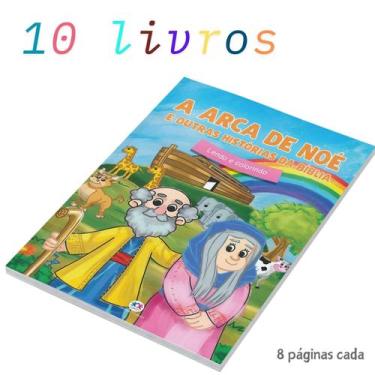 Imagem de Kit 10 Livros A Arca de Noé e Outras Histórias Bíblicas Ler e Colorir 