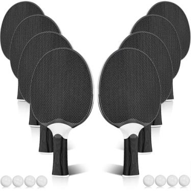 Imagem de Junkin Kit de raquetes profissionais de tênis de mesa, 8 peças, raquetes de tênis de mesa de borracha composta, portátil, com 8 bolas para uso interno e externo (preto)