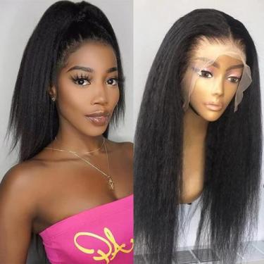 Imagem de Perucas Eubeauty Kinky Straight Lace Front 100% cabelo humano 18