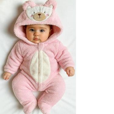 Imagem de Macacão bebê infantil quentinho inverno com pezinho - Manu baby, Rosa,