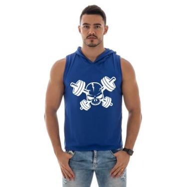 Imagem de Regata Masculina Com Capuz Para Academia Estampada Caveira Halteres - 
