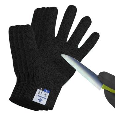 Imagem de Numjot Luvas De Corte, Proteção Nível 5 Grau Alimentício, Segurança Para Corte Cozinha, Abrir Ostras, Processamento Filés Peixe, Fatiar Com Bandolim, Entalhar Carnes E Madeira. (Preto - Pequeno, 2 P