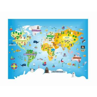 Imagem de Adesivo Faixa Border Infantil Papel Parede Mapa Mundi Zoo 4m² 2,00 Alt
