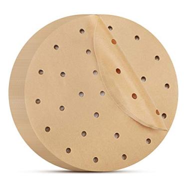 Imagem de Papel de pergaminho para fritadeira de ar 20,3 cm, Beasea 200 peças, forro de frigideira de ar crua, filtro de ar redondo, papel perfurado, papel perfurado, papel vaporizador de bambu para fritadeira de ar e cesta de vaporização