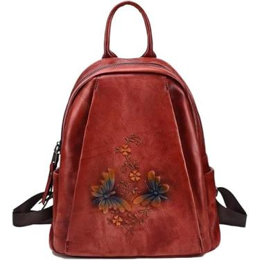 Imagem de Mochila Feminina Mochila De Grande Capacidade Com Padrão Floral Em Relevo Retrô, Red