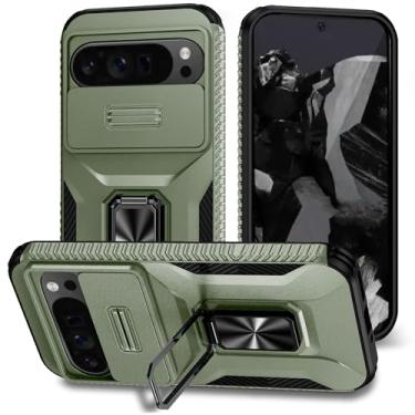 Imagem de Covthch Capa para Google Pixel 10 Pro XL/Google Pixel 9 Pro XL com suporte de anel, capa de lente de câmera deslizante embutida, capa protetora de camada dupla resistente contra quedas de nível