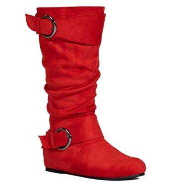 Imagem de Botas femininas RF ROOM OF FASHION de cano longo com bolso e largura no joelho - Plus Size Friendly, Red Wide Calf ( 14" Shaft Height), 10 Wide