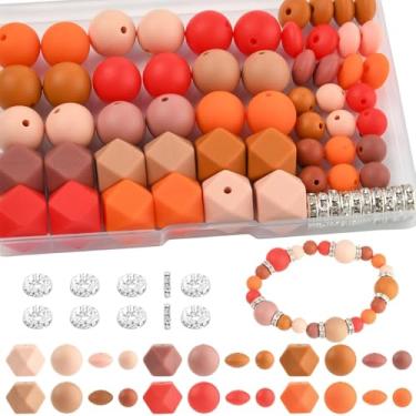 Imagem de Echoed Elegance 172 contas de silicone para fabricação de chaveiros, kit de contas focais de silicone de 6 cores misturadas, hexágono redondo de lentilha de 9 mm e 15 mm e espaçador de strass para
