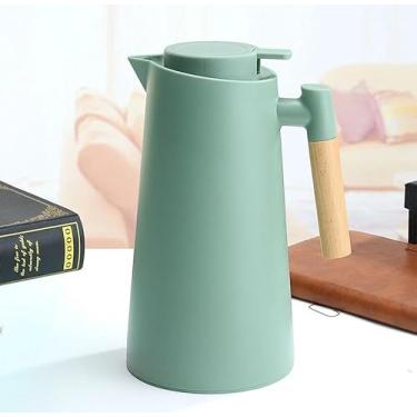 Imagem de Garrafa Térmica com Termômetro LED, 1 Litro, Design Moderno, Cabo de Madeira, para Chá e Café (Verde Escuro)