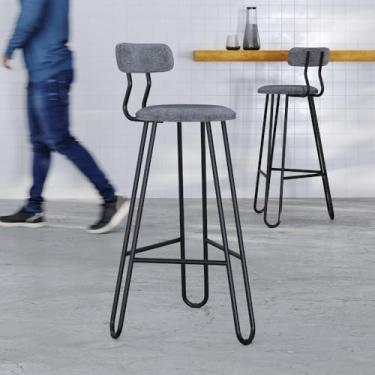 Imagem de Conjunto 2 Banquetas Altas com Encosto Ginger Névoa Prata City - Estr.preta