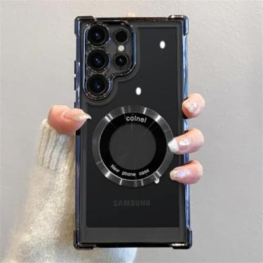 Imagem de HJZSZX Para Samsung S23Ultra Luxury Plating Magnetic Clear Case Capa de proteção de lente à prova de choque (para Samsung S23Ultra/preto)