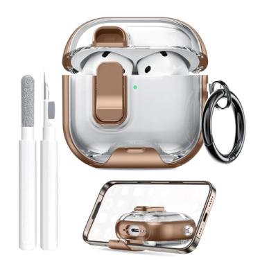 Imagem de Maxjoy Capa transparente para AirPods 4 com trava e kit de limpeza, capa transparente de TPU macio com suporte e design à prova de poeira para Apple AirPods 4ª geração 2024 [fecho pop-up automático