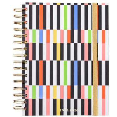 Imagem de ban.do Agenda média diária e semanal de 17 meses, agosto de 2025 a dezembro de 2026, agenda espiral de capa dura com calendário mensal, adesivos, arte e páginas bônus (meio do século)