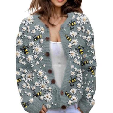 Imagem de Suéter de malha feminino Akivide com estampa floral de outono