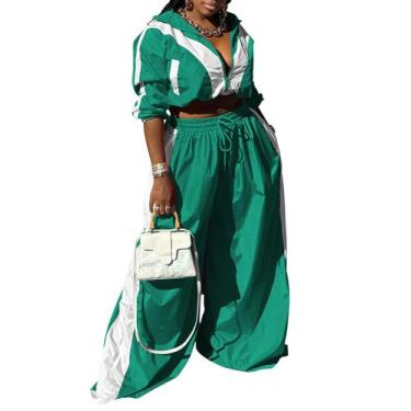 Imagem de Conjunto feminino de 2 peças Track Suits Angsuttc verde listrado