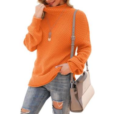Imagem de Suéter Jouica feminino de gola alta, túnica grande, laranja