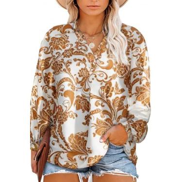 Imagem de Blusa feminina Eytino Plus Size Summer Boho com estampa floral branca