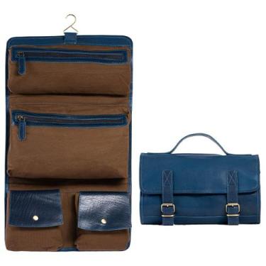 Imagem de Bolsa de higiene pessoal KoMalc Premium Buffalo Leather Roll Ink Blue