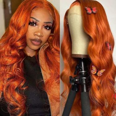Imagem de Perucas Srakuw Orange Ginger Lace Front 13x4 Cabelo humano 60cm