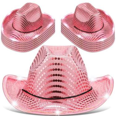 Imagem de Chapéu de cowboy, luzes LED Kigeli para adultos, lantejoulas rosa x10