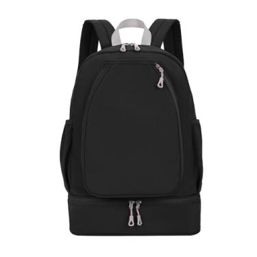 Imagem de kowaku Bolsa de tênis com compartimento para sapatos, mochila com bolso lateral, mochila de ginástica para badminton ao ar livre, Preto