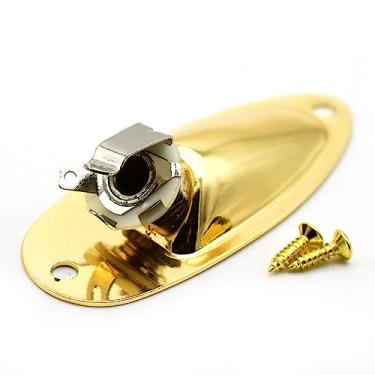 Imagem de SoulDiM Tomada de entrada de guitarra, tomada de saída, monocromática, estilo barco 1/10.2 cm com parafusos para peças de reposição para guitarra elétrica Fender Stratocaster Strat St (ouro)