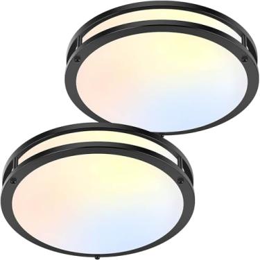 Imagem de Luminária de teto LED embutida - 33.0 cm 40W [equivalente a 500 W] 4000 lm luminárias reguláveis de 4000 lm, lâmpadas de teto pretas 3000K/4000K/5000K para quarto, banheiro, corredor, lavanderia