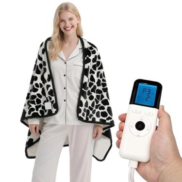Imagem de OIPUNSHLE Xale aquecido vestível 83 x 139 cm, 6 níveis de aquecimento e 5 configurações de temporizador, lã de ovelha macia a lã, certificado UL com desligamento automático, lavável na máquina