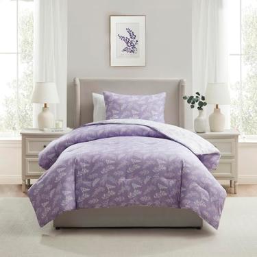 Imagem de Nestl Conjunto de edredom solteiro/solteiro GG – Conjunto de cama de lavanda em uma bolsa, 2 peças, reversível, conjunto de cama floral macio para dormitório universitário, edredom botânico para todas