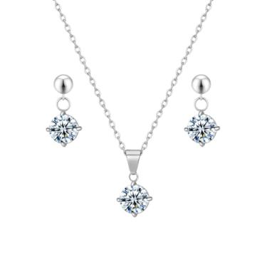 Imagem de Conjunto Feminino Colar E Brinco Aço Inox Ponto De Luz Branco Azul Vermelho Para Presente (Branco)