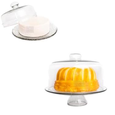 Imagem de Boleira de vidro com tampa e base Porta bolo Luxo para bolos e tortas pudins e doces cozinha(kit boleira + queijeira)