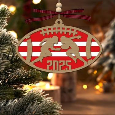 Imagem de Enfeites de futebol americano de Natal 2025, enfeites de bola gamel para decoração de árvore de Natal, letras do alfabeto, pingente de Natal, presentes para a família, amigos, casa