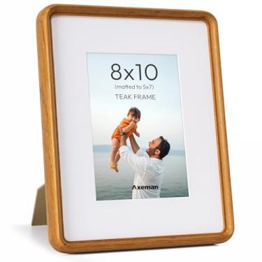 Imagem de Moldura de madeira maciça teca natural de 20 x 25 cm da CA-USA com vidro temperado, moldura de madeira feita à mão de 20 x 25 cm fosca para 12 x 17 cm com bordas afiadas e cantos arredondados, suporte