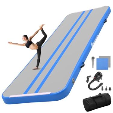 Imagem de WARMOUNTS Tapete inflável de ginástica de ar, 3 m/4 m/4 m/4,9 m, tapete de corrida para crianças e adultos, pista de queda com bomba elétrica para treinamento, torcida, ioga, casa, academia, água, ao