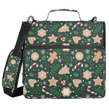 Imagem de Fichário de 3 anéis com zíper com alça de ombro, flocos de neve de gengibre de Natal de 3,8 cm, grande capacidade, vários bolsos para material de escritório escolar