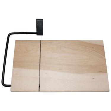 Imagem de SlidingSusan Tábua de cortar queijos – Madeira de bordo de 28 cm com cortador de aço inoxidável preto – Bloco de charcutaria para queijos duros e macios, manteiga, carne – Ferramenta de cozinha