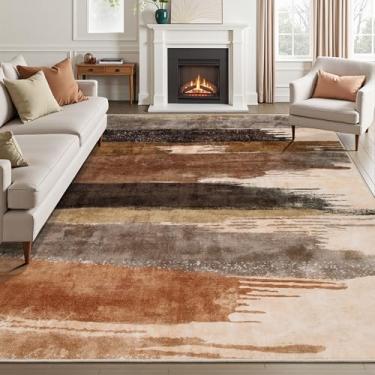 Imagem de Ciicool Tapete moderno abstrato marrom cinza para sala de estar, 1,8 m x 2,5 m lavável à máquina, tapete antiderrapante, tapete contemporâneo de piso de jantar interno de pilha baixa para quarto