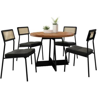 Imagem de Mesa de Jantar Atria Redonda com 4 Cadeiras Lux Carraro Cor Preto Nogal com Tecido Preto