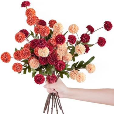Imagem de 9 peças de flores artificiais de outono para mãe - flores falsas kiku de seda pequena mini bola de crisântemo decoração de mãe falsa para enchimento de outono, buquê faça você mesmo, arranjos de mesa