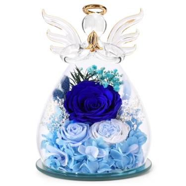 Imagem de Bessol Presentes de aniversário para mulheres, mãe, rosas preservadas em vidro, estatuetas de anjo flores frescas para entrega flores para sempre, rosa eterna, Natal para avó, irmã, esposa, filha