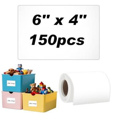 Imagem de 150 etiquetas grandes de 10 x 15 cm para caixas de armazenamento, etiquetas à prova d'água para embalagem de caixas, resistentes a rasgos, sem resíduos, em branco, fácil de retirar, adesivos