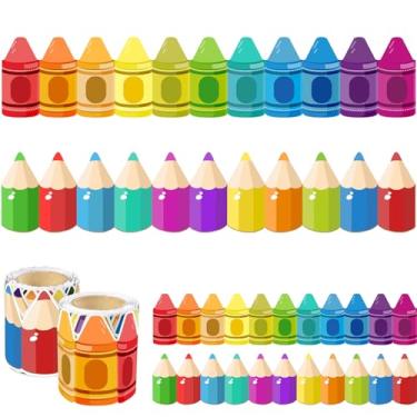 Imagem de Decorações de borda de quadro de avisos de 15,2 m - 2 rolos de acabamento de borda de giz de cera arco-íris para sala de aula quadro de avisos parede portas de janela decoração de armários