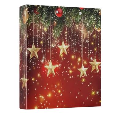 Imagem de Fichário de 3 anéis, estrelas de Natal, bolas de Natal de 3,8 cm, fichários de três anéis com prancheta, serve para papel de 21 cm x 28 cm, 3 bolsos internos de PVC transparentes para material de